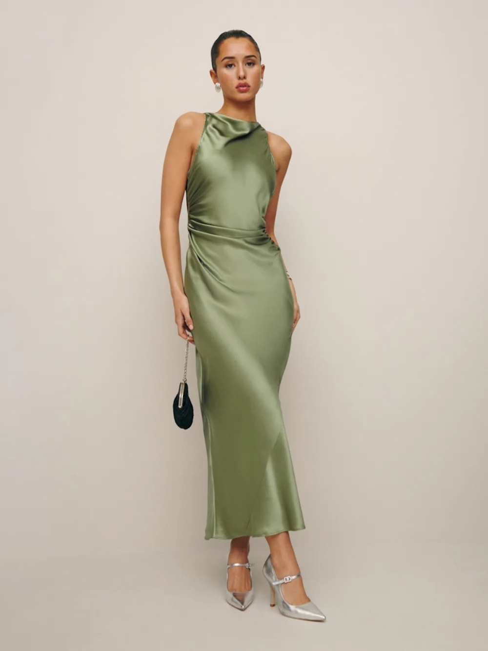 Reformation Olive Green Satin Slip Dress
